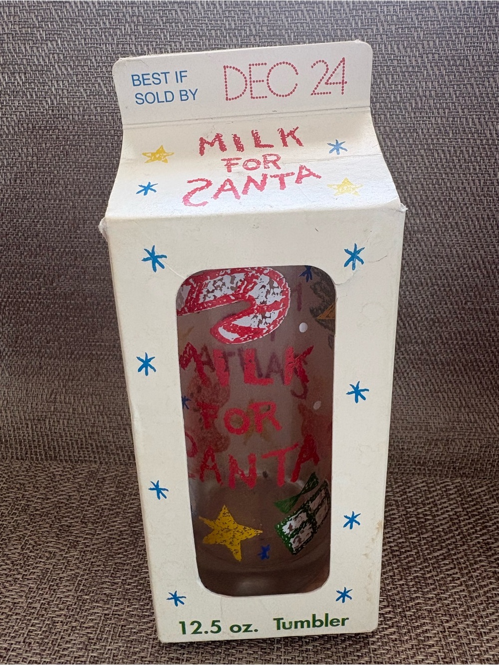 Vintage Milk For Santa 12.5oz. Glass Tumbler In Original Packaging Made USA NEW